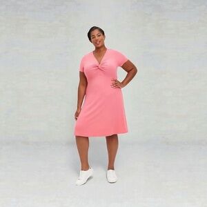 Torrid Coral Twist Front Casual Ribbed MIDI Dress Size 1X Short Sleeve V Neck